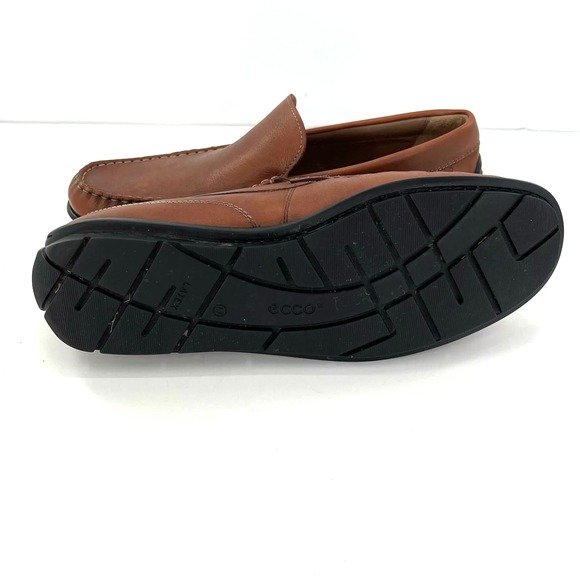 Ecco Loafers Latex Sole Brown Leather Slip On Moc Toe Comfort Mens - Picture 8 of 9
